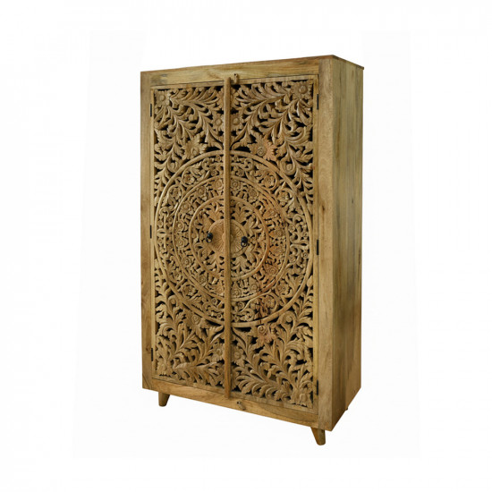 دولاب تخزين خشب طبيعي بتصميم محفر