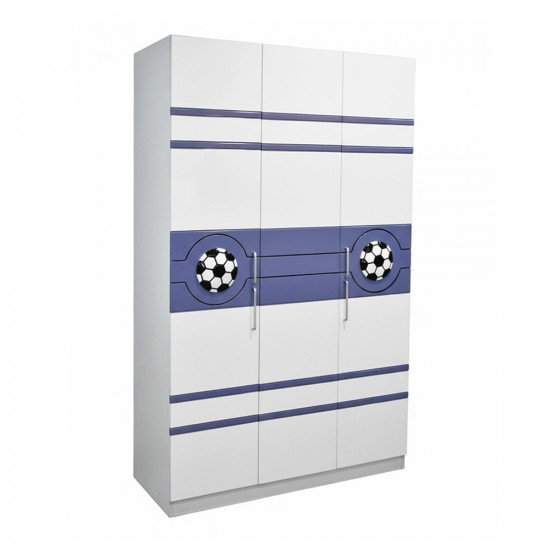 دولاب أطفال خشبي أبيض 3 أبواب بتصميم رياضي