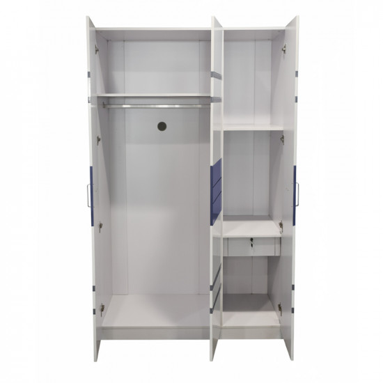 دولاب أطفال خشبي أبيض 3 أبواب بتصميم رياضي