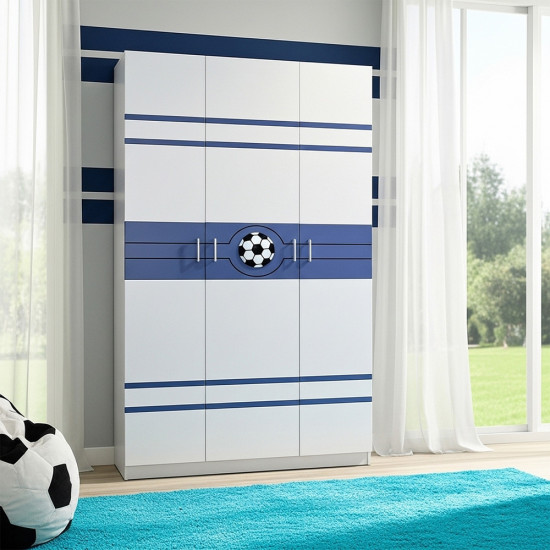 دولاب أطفال خشبي أبيض 3 أبواب بتصميم رياضي