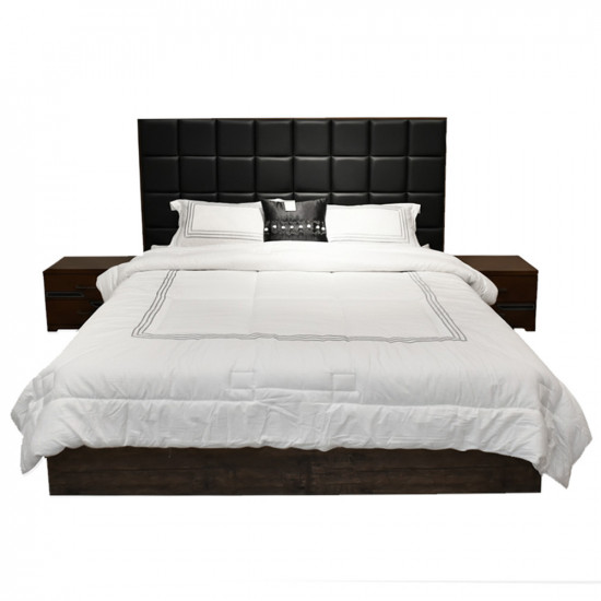 سرير جلد مزدوج تصميم فندقي مع 2 كومودينو