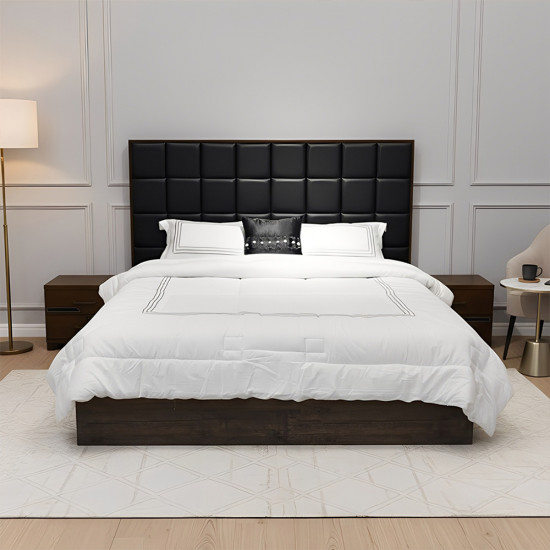 سرير جلد مزدوج تصميم فندقي مع 2 كومودينو