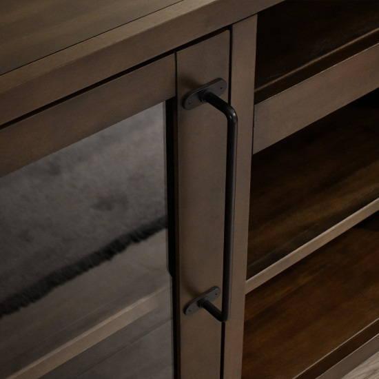 وحدة تلفاز خشبية مودرن بأبواب زجاجية بني