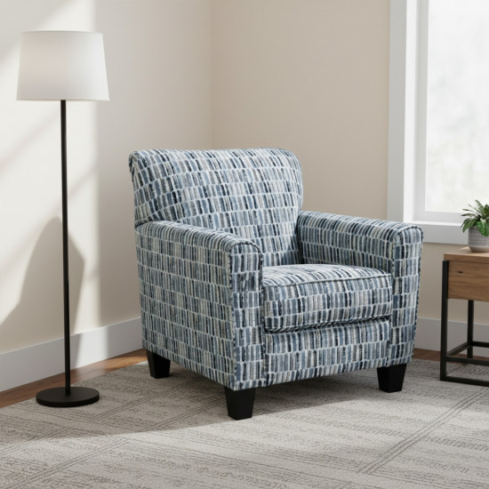 كرسي غرفة معيشة بتنجيد قماشي منقوش أزرق كرسي غرفة معيشة بتنجيد قماشي منقوش أزرق