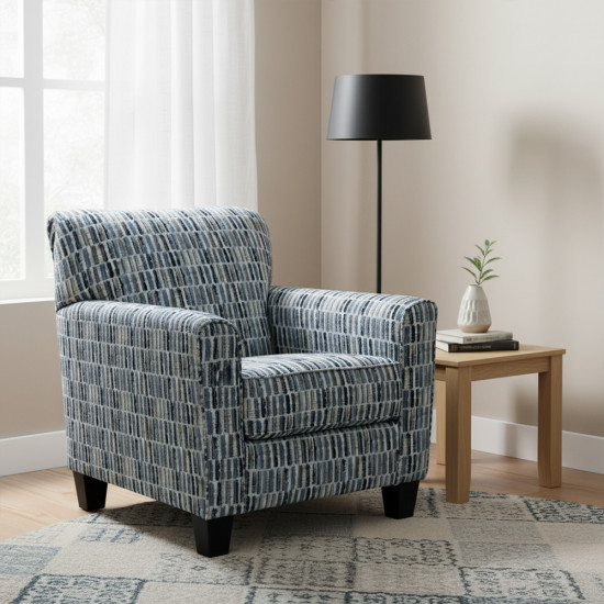 كرسي غرفة معيشة بتنجيد قماشي منقوش أزرق كرسي غرفة معيشة بتنجيد قماشي منقوش أزرق