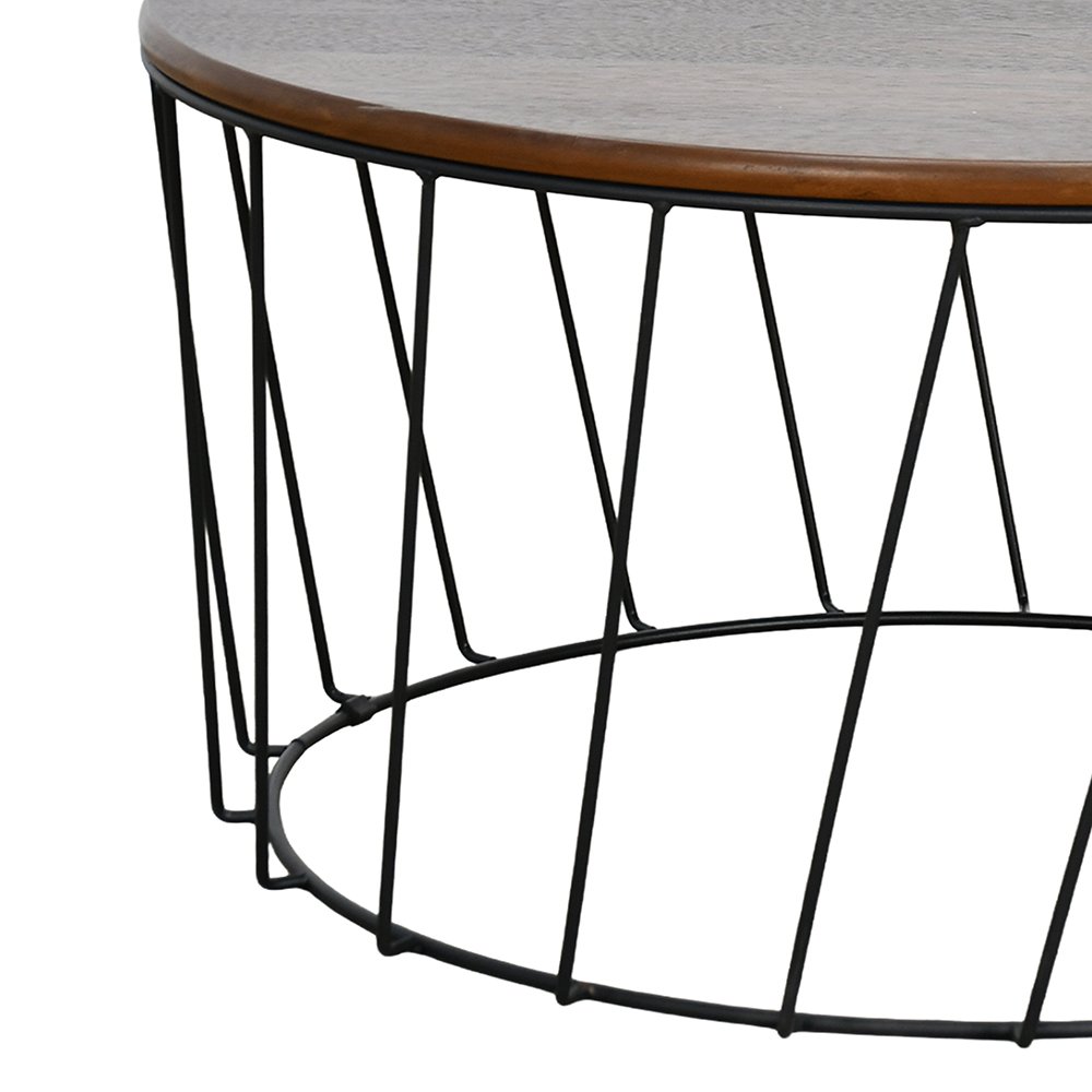 طاولة قهوة مودرن خشب بقاعدة معدنية بني 