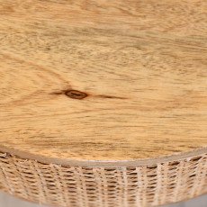 طاولة قهوة مودرن خشب وراتان بأرجل معدنية