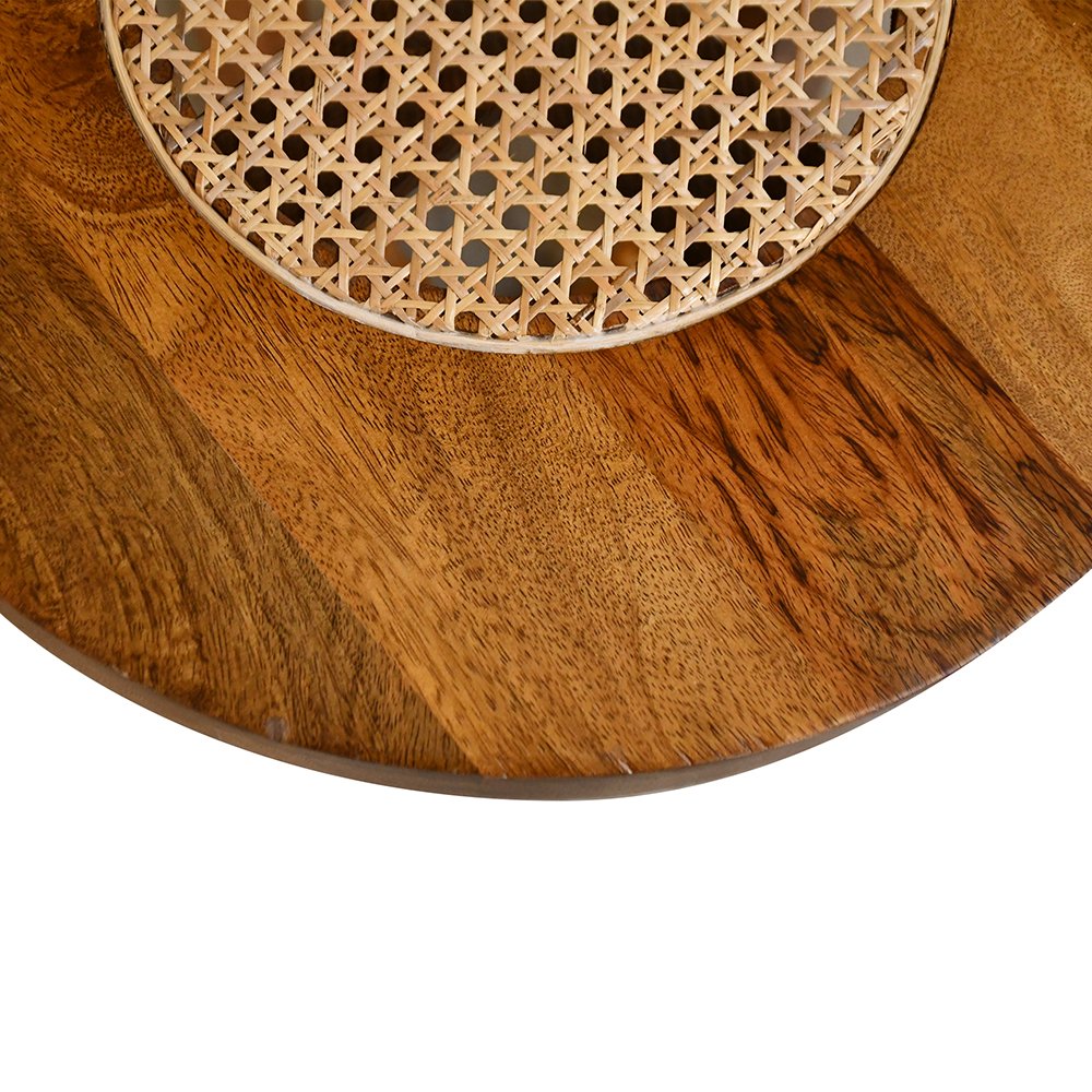 طاولة قهوة جانبية تصميم مودرن خشب مع راتان