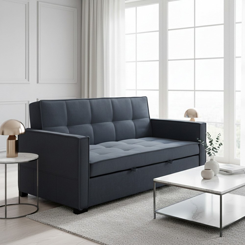 كنبة مفرد مودرن قابلة للتعديل الي سرير رمادي غامق