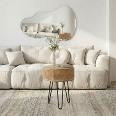 طاولة قهوة مودرن خشب وراتان بأرجل معدنية