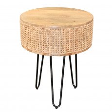 طاولة قهوة مودرن خشب وراتان بأرجل معدنية