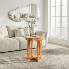 طاولة قهوة جانبية تصميم مودرن خشب مع راتان