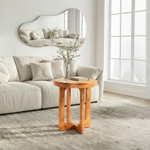 طاولة قهوة جانبية تصميم مودرن خشب مع راتان