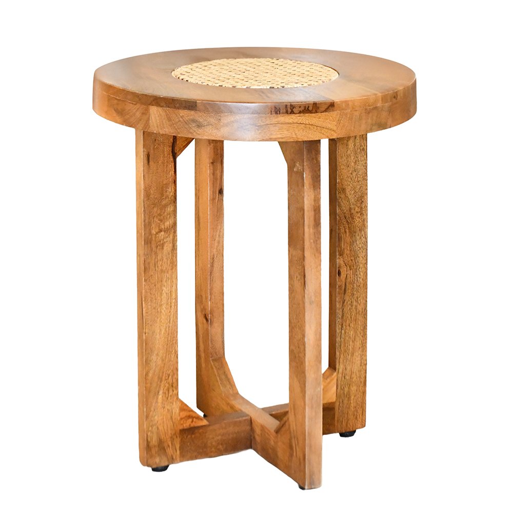 طاولة قهوة جانبية تصميم مودرن خشب مع راتان