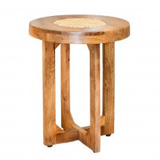 طاولة قهوة جانبية تصميم مودرن خشب مع راتان