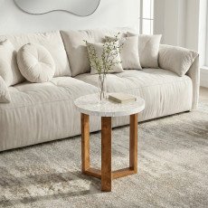 طاولة قهوة جانبية تصميم مودرن رخام بارجل خشبية