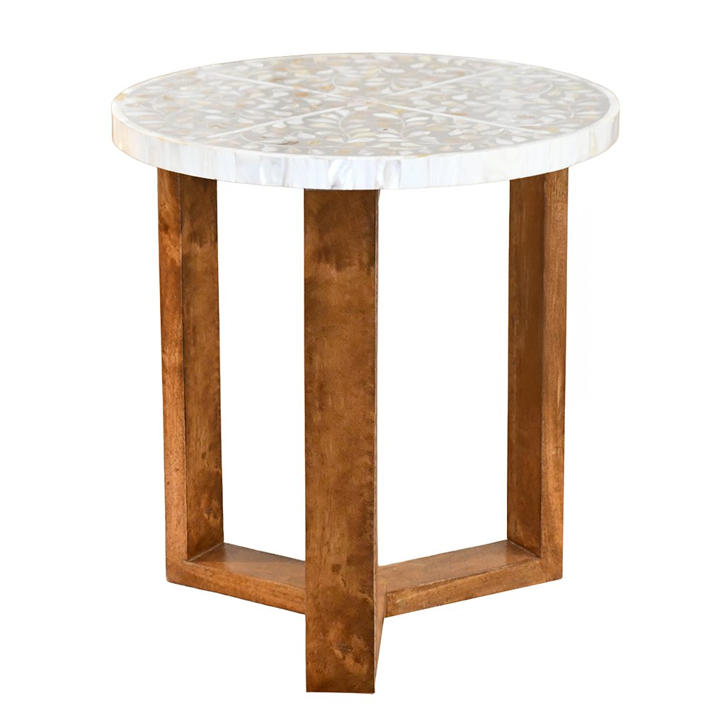 طاولة قهوة جانبية تصميم مودرن رخام بارجل خشبية