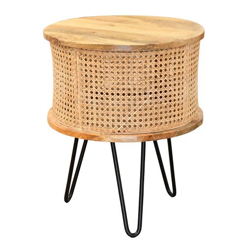 طاولة قهوة مودرن خشب وراتان بأرجل معدنية