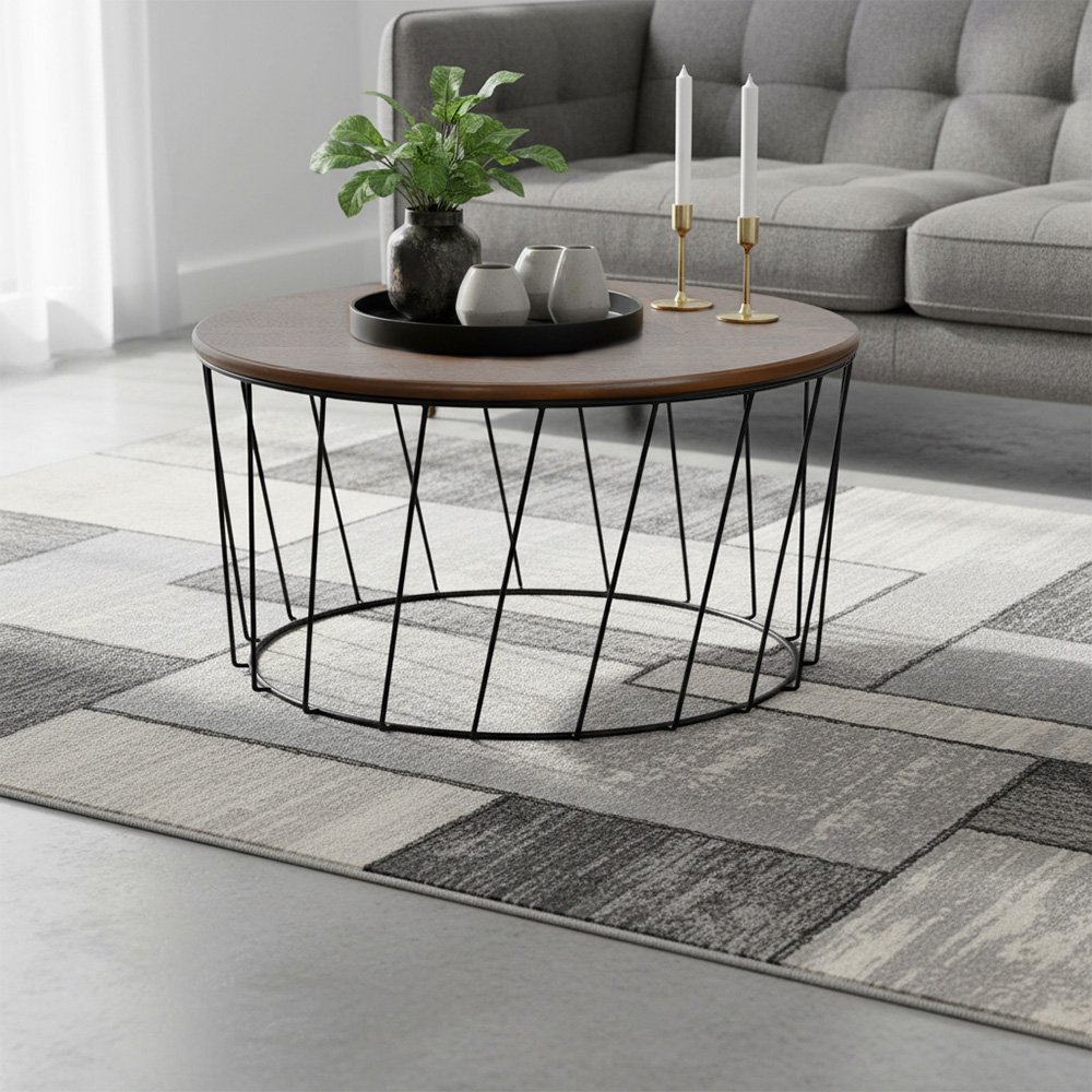 طاولة قهوة مودرن خشب بقاعدة معدنية بني 