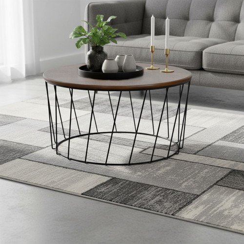 طاولة قهوة مودرن خشب بقاعدة معدنية بني 