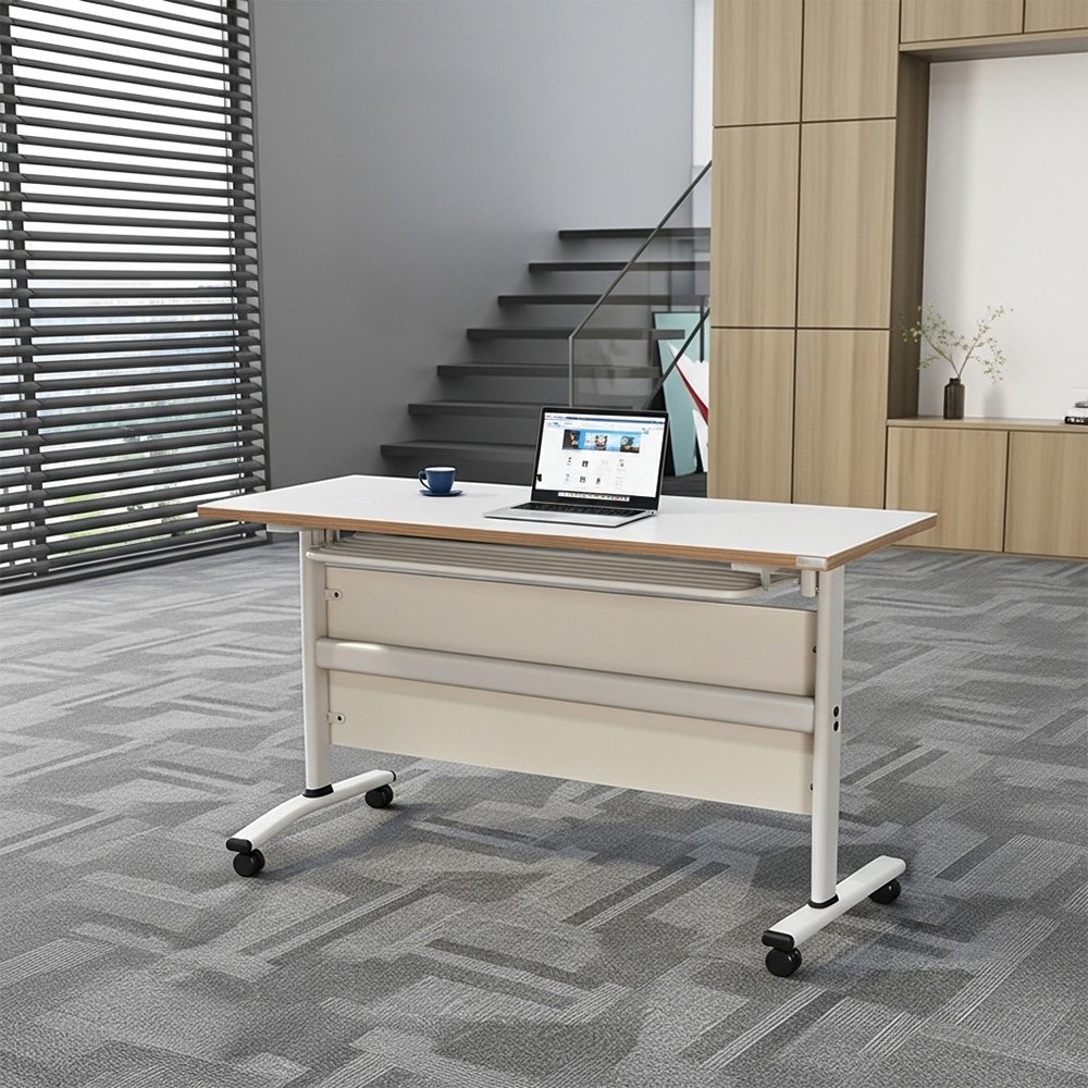 مكتب خشبي متحرك مع هيكل معدني متين