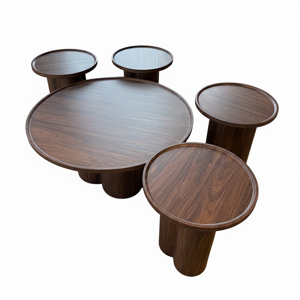 طقم طاولات قهوة 5 قطع خشبي بني