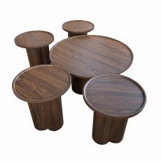 طقم طاولات قهوة 5 قطع خشبي بني