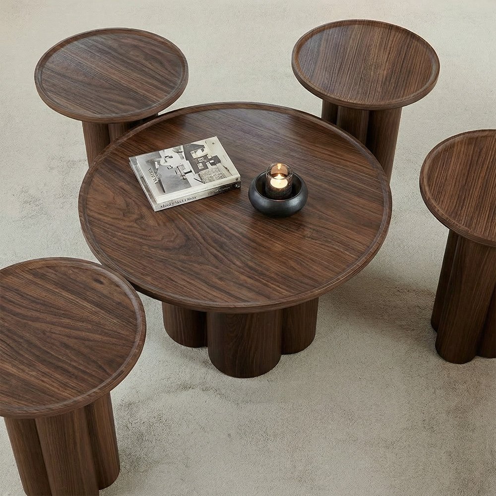 طقم طاولات قهوة 5 قطع خشبي بني