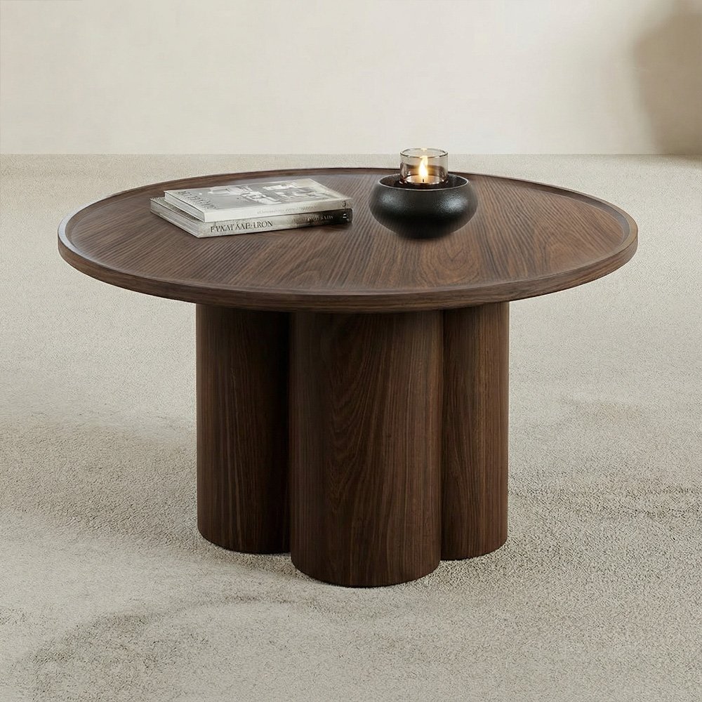 طقم طاولات قهوة 5 قطع خشبي بني