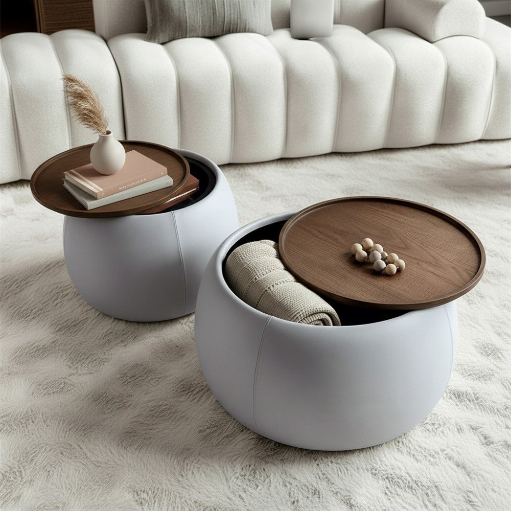 طقم طاولات قهوة مودرن 2 قطعة قماش سطح خشبي