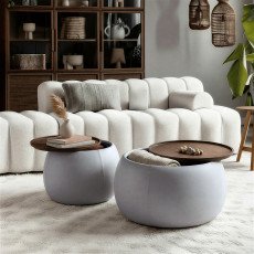 طقم طاولات قهوة مودرن 2 قطعة قماش سطح خشبي