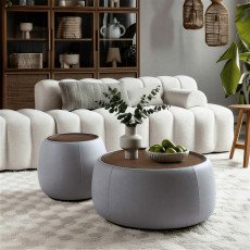 طقم طاولات قهوة مودرن 2 قطعة قماش سطح خشبي