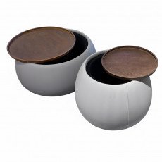 طقم طاولات قهوة مودرن 2 قطعة قماش سطح خشبي