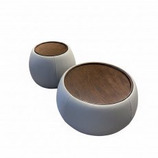 طقم طاولات قهوة مودرن 2 قطعة قماش سطح خشبي