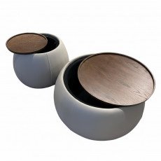 طقم طاولات قهوة مودرن 2 قطعة قماش سطح خشبي