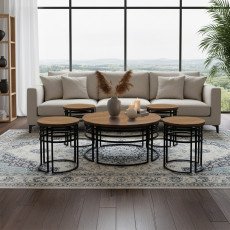 طقم طاولات قهوة 5 قطع خشب بهيكل معدني طقم طاولات قهوة 5 قطع خشب بهيكل معدني