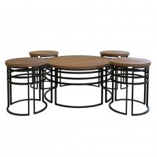 طقم طاولات قهوة 5 قطع خشب بهيكل معدني طقم طاولات قهوة 5 قطع خشب بهيكل معدني