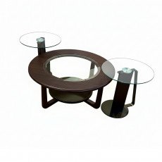 طقم طاولات قهوة 5  قطع خشب بسطح زجاجي