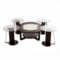 طقم طاولات قهوة 5  قطع خشب بسطح زجاجي
