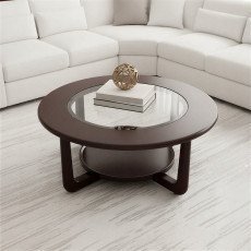 طقم طاولات قهوة 5  قطع خشب بسطح زجاجي