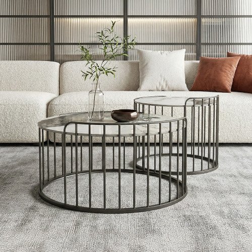 طقم طاولات قهوة مودرن 2 قطعة سطح رخامي