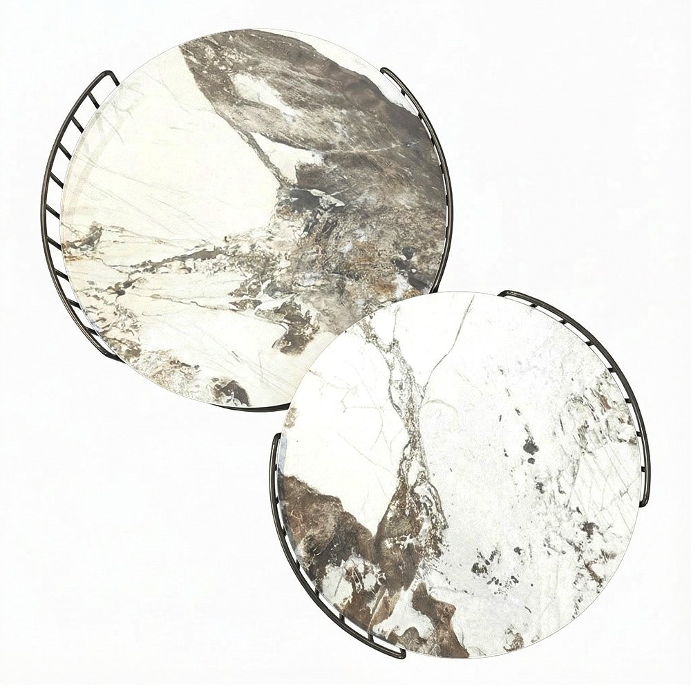 طقم طاولات قهوة مودرن 2 قطعة سطح رخامي