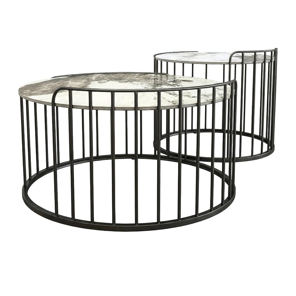 طقم طاولات قهوة مودرن 2 قطعة سطح رخامي