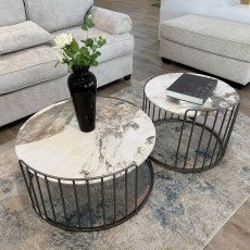 طقم طاولات قهوة مودرن 2 قطعة سطح رخامي