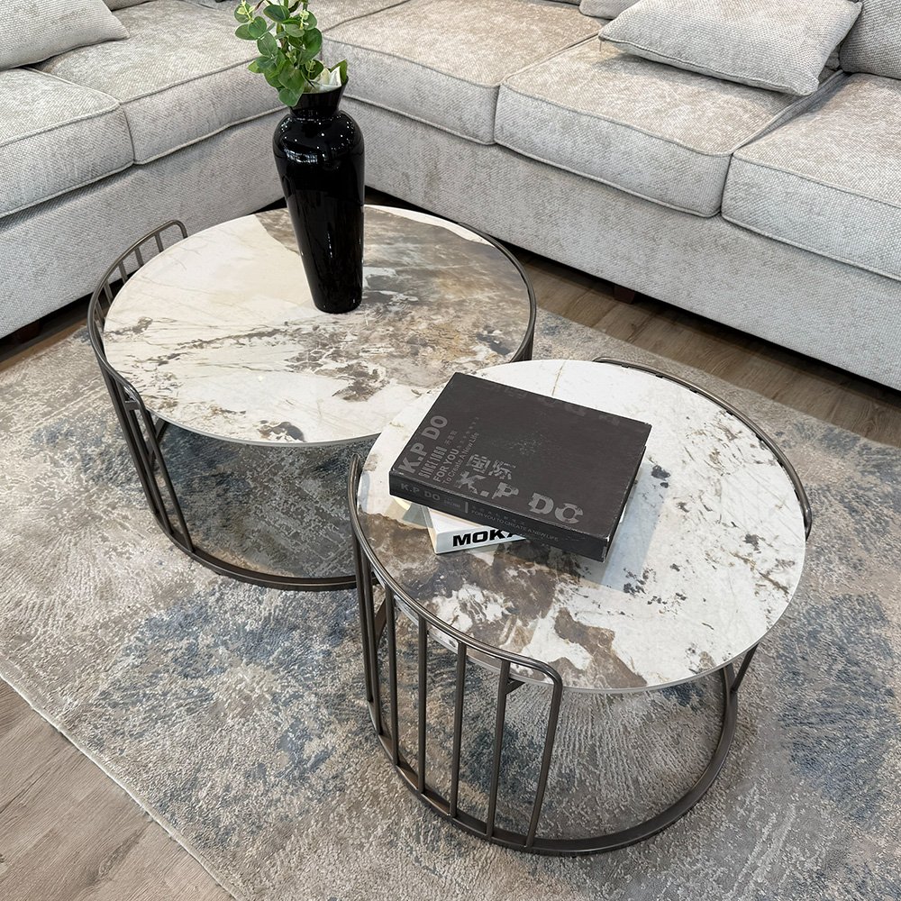 طقم طاولات قهوة مودرن 2 قطعة سطح رخامي