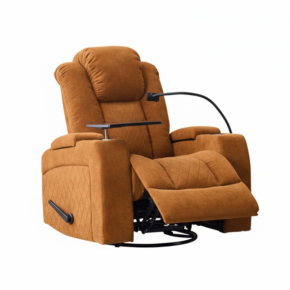 كرسي استرخاء هزاز دوار مع رف طاولة برتفالي 