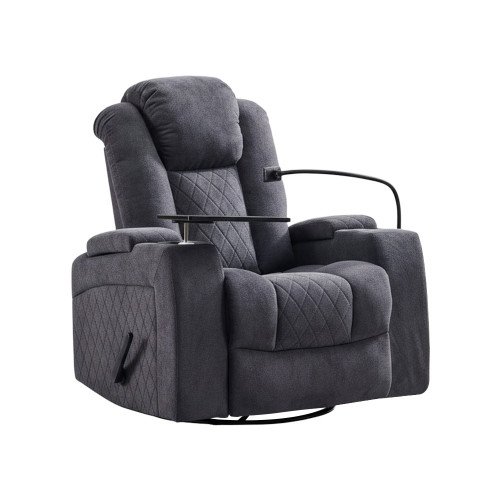 كرسي استرخاء هزاز دوار مع رف طاولة رمادي 