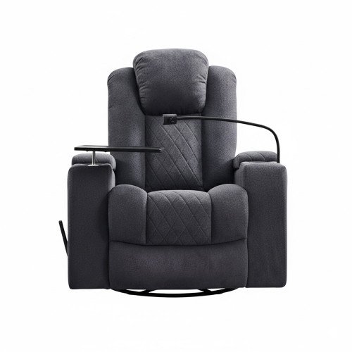 كرسي استرخاء هزاز دوار مع رف طاولة رمادي 