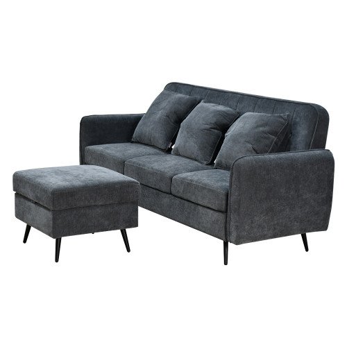 كنبة مودرن 3 مقاعد قماش مع صندوق تخزين رمادي 