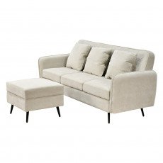 كنبة مودرن 3 مقاعد قماش مع صندوق تخزين بيج